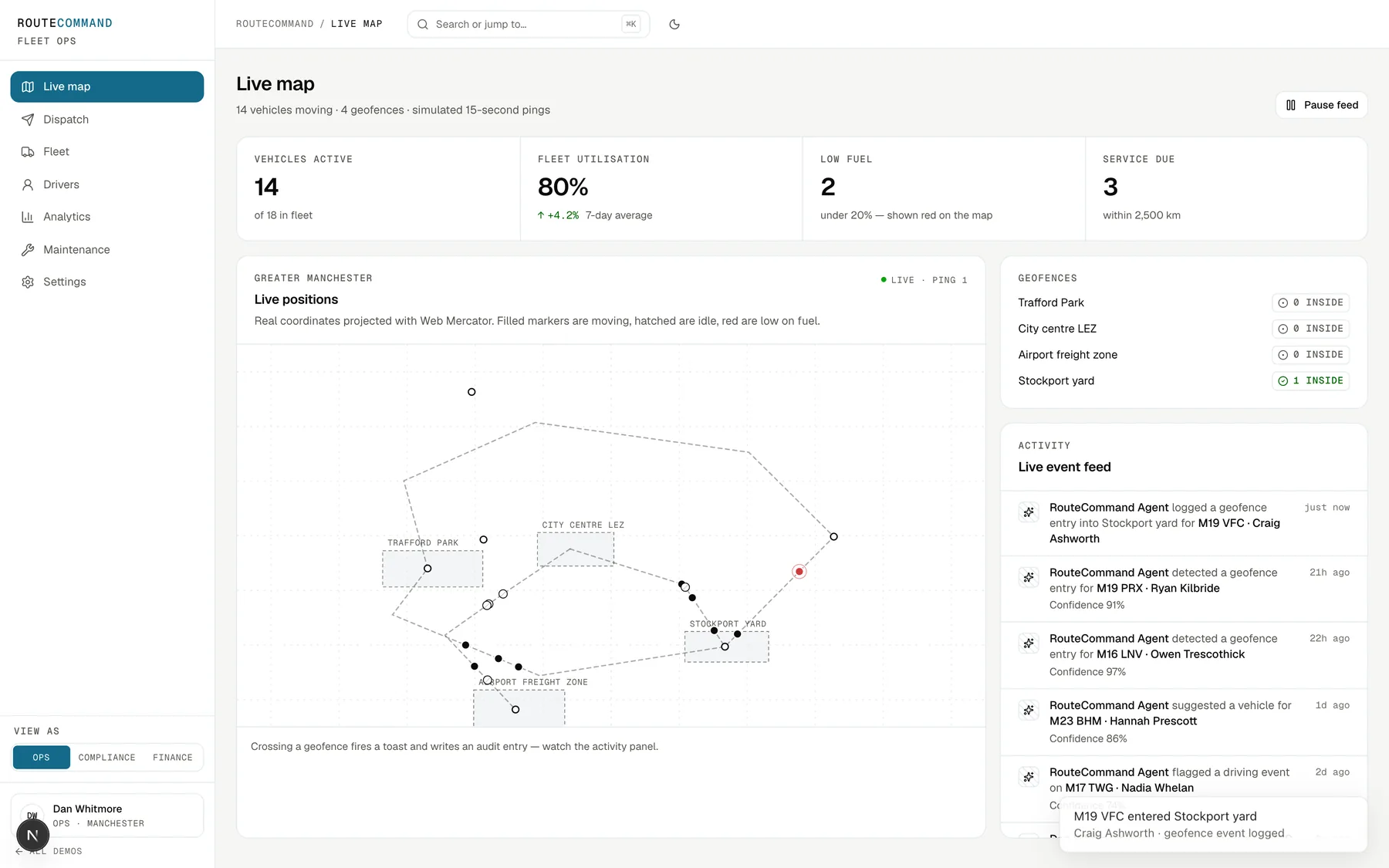RouteCommand, light interface